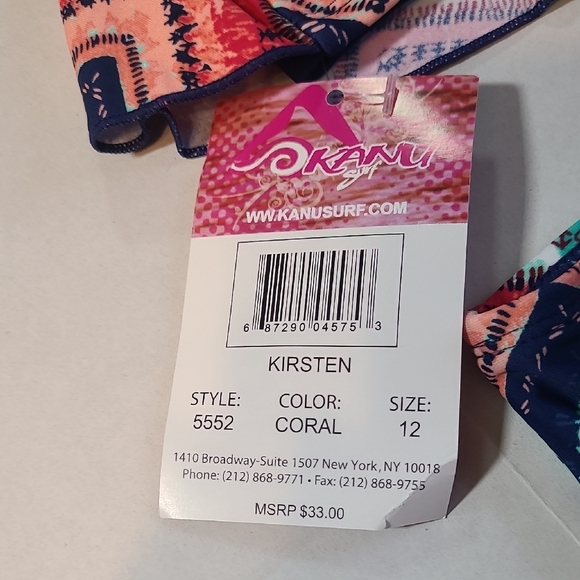 Kanu Surf Girls 2 Piece Swim Set - Multicolor Zigzag Top 14 Bottom 12 NWT - Picture 2 of 11